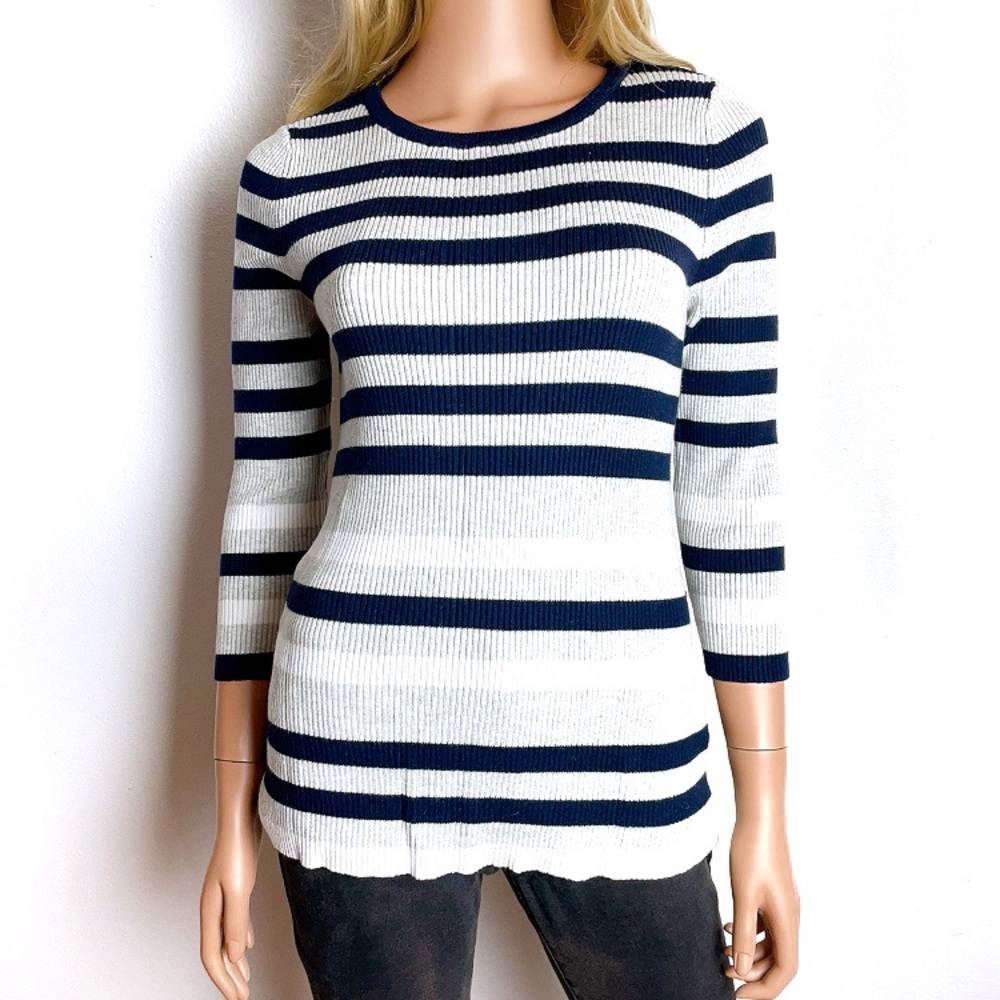 Basic Striped 3/4 Sleeve Sweater
